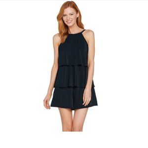 NWT $99 Fit 4 U Hi Neck Double Tiered Romper Swimsuit Black